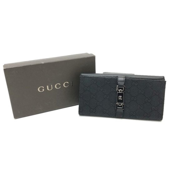 Auth GUCCI 035.2184 GG Jackie Long Wallet Folded wallet GGCanvas Black/SilverHar - Picture 1 of 16
